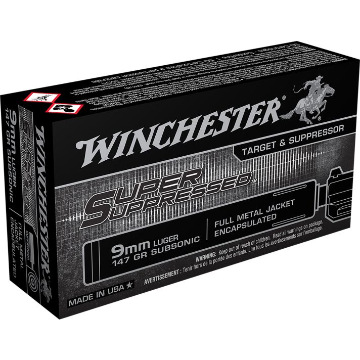 Winchester Ammo SUP9 Super Suppressed9mmLuger Subsonic 147gr Encapsulated Full Metal Jacket 50 Per Box/10 Case