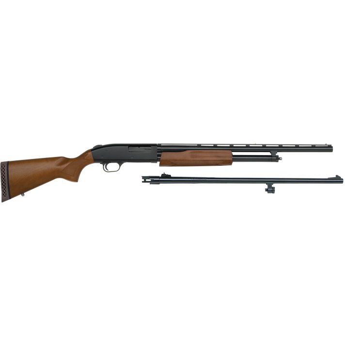 Mossberg 54188 500 Bantam Combo Youth 20 Gauge Pump 3" 5+1 Blued 22" Vent Rib/24" Fully-Rifled Barrels, Blued Steel Receiver, Fixed Wood Stock, Right Hand, Accu-Set Full Rifled Bore Choke