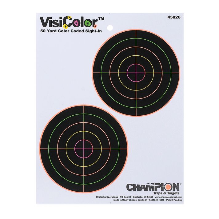 Champion Targets 45826 VisiColor5" Double Bullseye Paper Self-Adhesive 8.50" x 11" Multi-Color 10 Pack