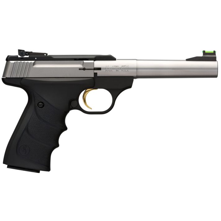 Browning 051442490 Buck Mark Camper *CA Compliant 22 LR 10+1 5.50" Taper Bull Barrel, Matte Stainless Serrated SS Slide & Aluminum Frame, Black Ultragrip RX Grips