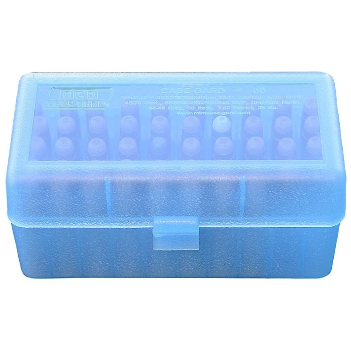 MTM Case-Gard RMLD5024 Case-Gard R-50 Multi-Caliber/28 Gauge Rifle/Shotgun Clear Blue Polypropylene 50rd