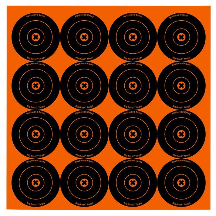 Birchwood Casey 36348 Big Burst Revealing Target Self-Adhesive Paper Black/Orange 3" Bullseye 48 Pack