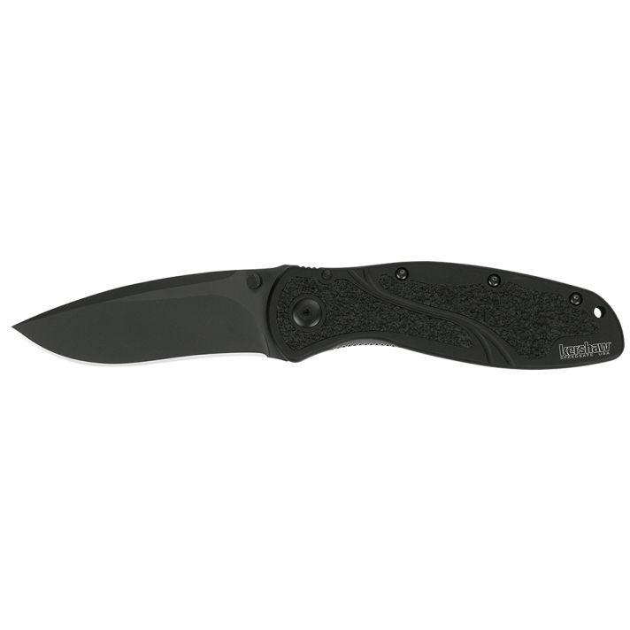 Kershaw 1670BLK Blur3.40" Folding Drop Point w/Recurve Plain Black DLC 14C28N Steel Blade Black Anodized Aluminum Handle Includes Pocket Clip