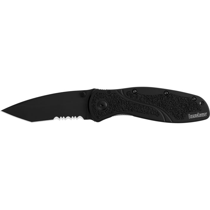 Kershaw 1670TBLKST Blur3.40" Folding Tanto Part Serrated Black DLC 14C28N Steel Blade Black Anodized Aluminum Handle Includes Pocket Clip