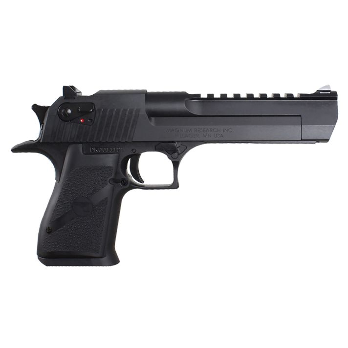 Magnum Research DE50 Desert Eagle Mark XIX 50 AE Caliber with 6" Picatinny Rail Barrel, 7+1 Capacity, Overall Black Finish Carbon Steel, Beavertail Frame, Serrated Slide & Rubber Grip