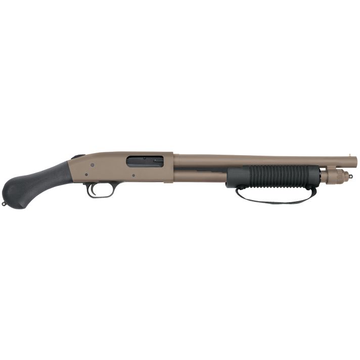 Mossberg 50653 590 Shockwave 12 Gauge 5+1 3" 14.375" Heavy Barrel, Flat Dark Earth Cerakote, Dual Extractors, Drilled & Tapped Receiver, Corncob Forend w/Strap, Raptor Birdshead Grip Stock
