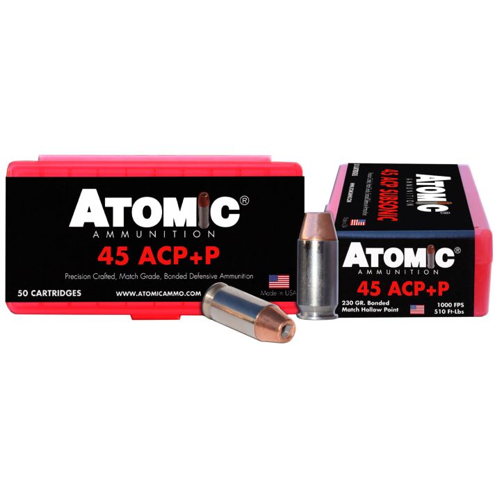 Atomic Ammunition 00433 Pistol Precision Craft 45ACP +P 230gr Bonded Match Hollow Point 50 Per Box/10 Case
