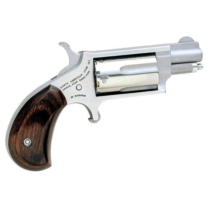 North American Arms 22MS Mini-Revolver *CA Compliant 22 WMR 5 Shot 1.13" Barrel, Overall Stainless Steel Finish, Rosewood Birdshead Grip