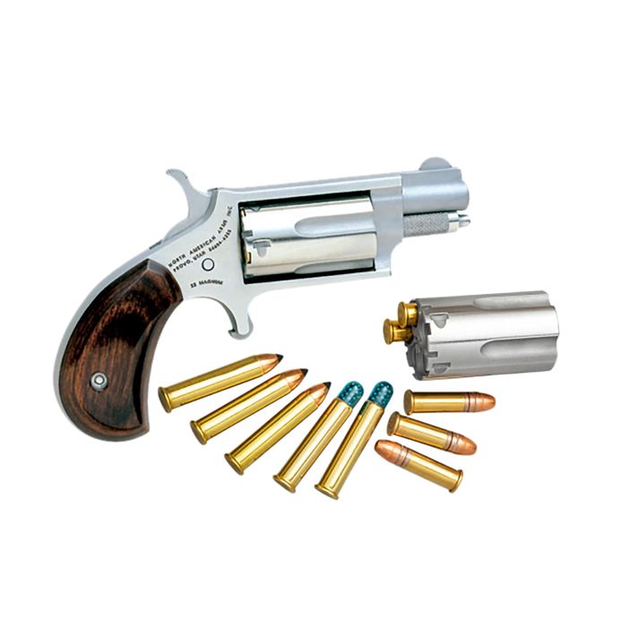 North American Arms 22MSC Mini-Revolver22 LR or 22 WMR 5 rd 1.13" Barrel, Overall Stainless Steel Finish, Rosewood Birdshead Grip Includes Cylinder