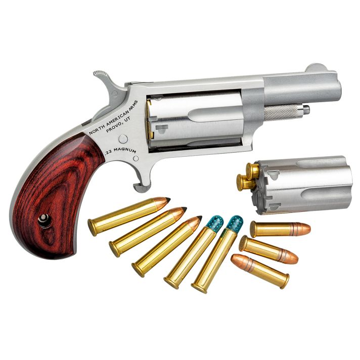 North American Arms 22MC Mini-Revolver22 LR or 22 WMR 5 Shot 1.63" Barrel, Overall Stainless Steel Finish, Rosewood Grip Includes Cylinder