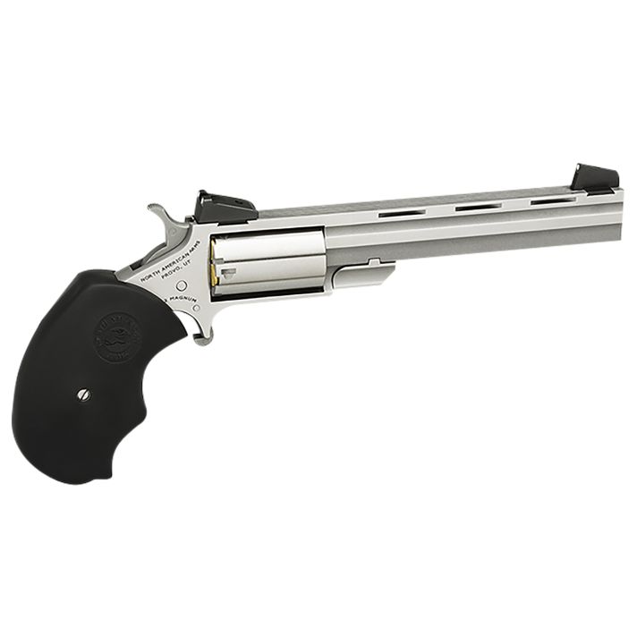 North American Arms MMTL Mini-Master *CA Compliant 22 LR 5rd 4" Vent Rib Barrel, Overall Stainless Steel Finish, Finger Grooved Black Rubber Grip, Adjustable Sights