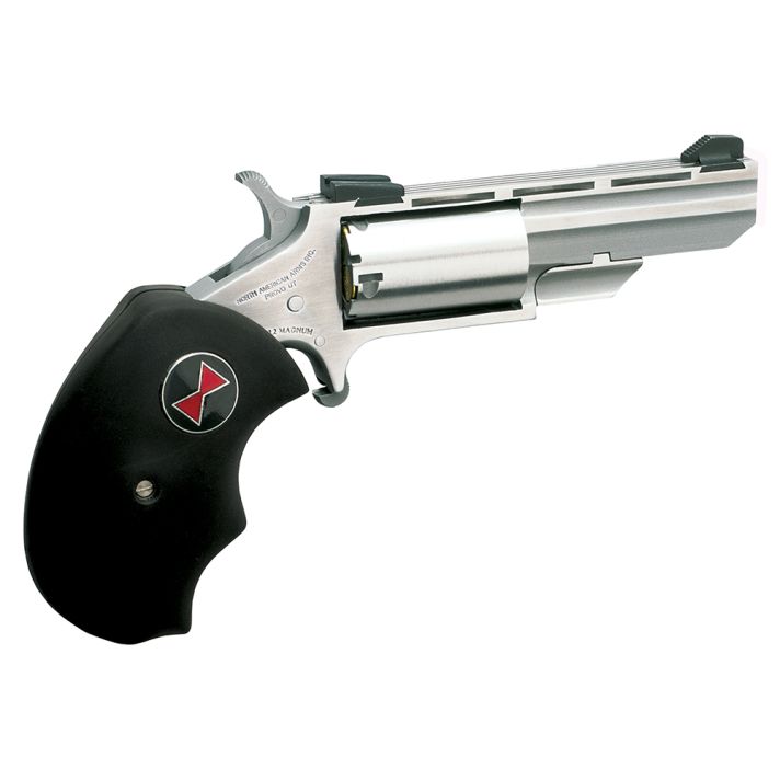 North American Arms BWL Black Widow22 LR 5 Shot 2" Barrel, Overall Stainless Steel Finish, Finger Grooved Black Rubber Grip, Fixed Sights