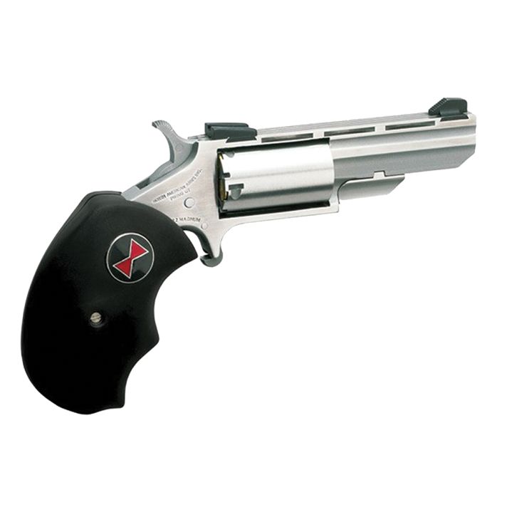 North American Arms BWM Black Widow22 WMR 5 Shot 2" Barrel, Overall Stainless Steel Finish, Finger Grooved Black Rubber Grip, Fixed Sights