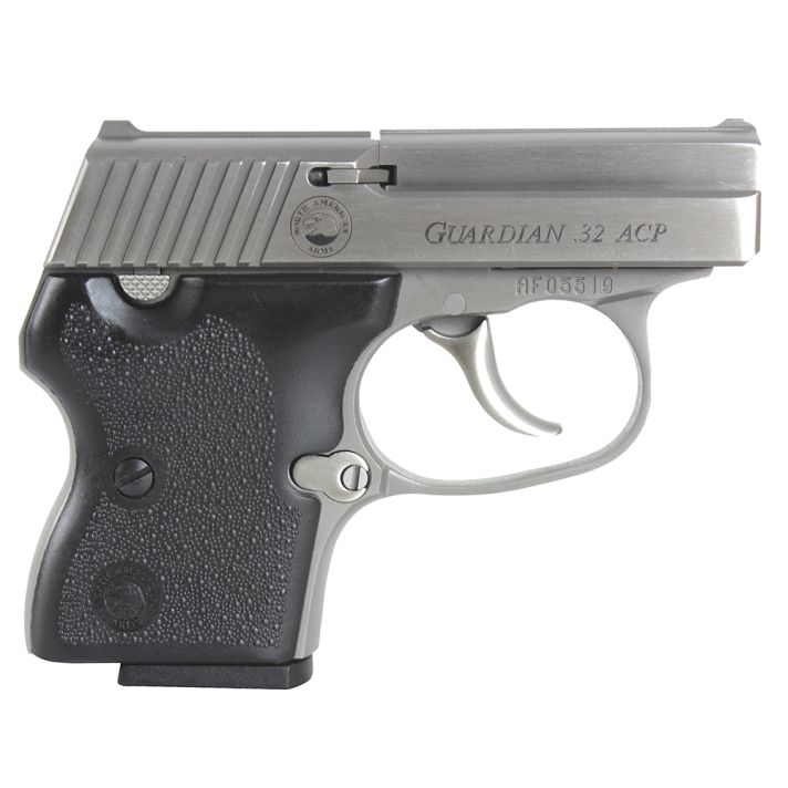 North American Arms 32GUARDIAN GuardianDAO 32 ACP Caliber with 2.19" Barrel, 6+1 Capacity, Overall Stainless Steel Finish, Serrated Slide & Black Rubber Grip