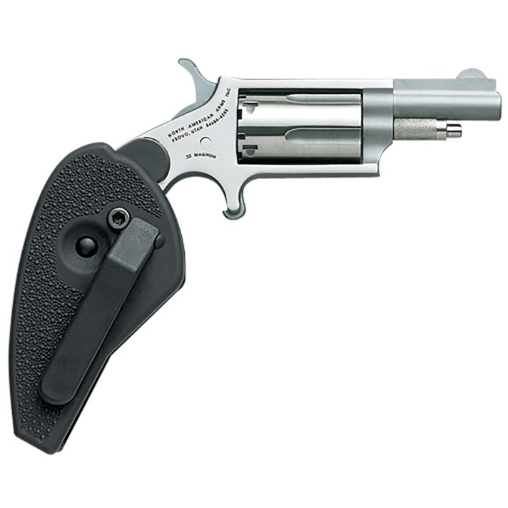 North American Arms 22MCHG Mini-Revolver22 LR or 22 WMR 5 rd 1.63" Barrel, Overall Stainless Steel Finish, Black Synthetic Holster Grip Includes Cylinder