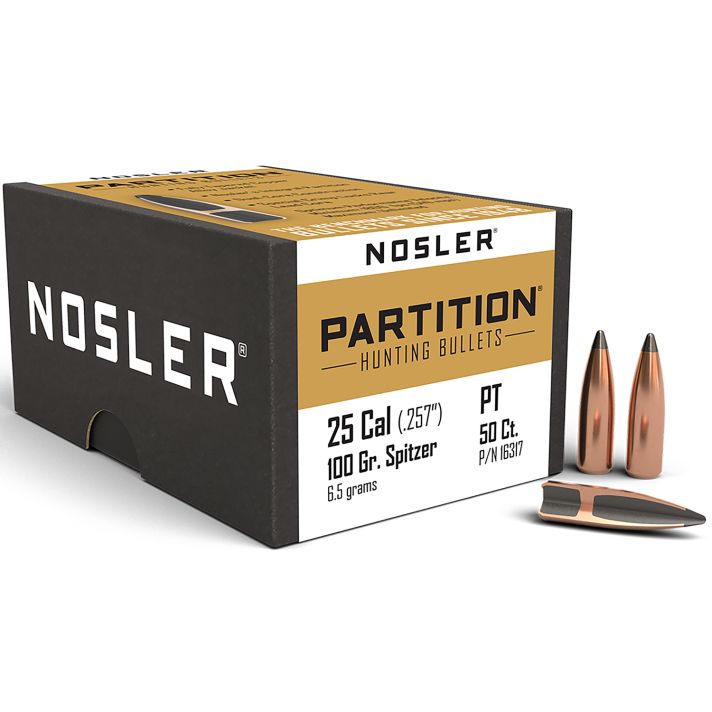 Nosler 16317 Partition25Cal 100gr Spitzer 50/Box