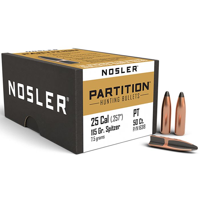 Nosler 16318 Partition25Cal 115gr Spitzer 50/Box