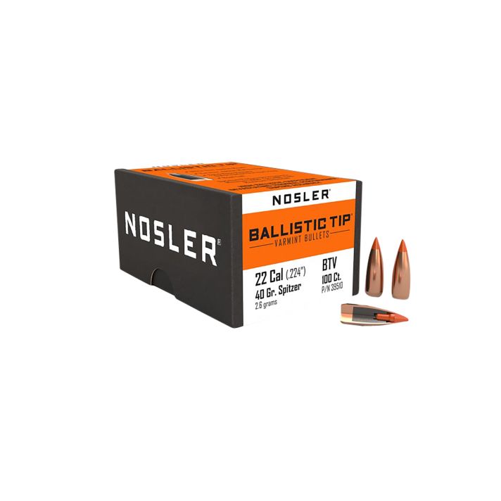 Nosler 39510 Ballistic Tip22Cal 40gr Spitzer Point 100/Box