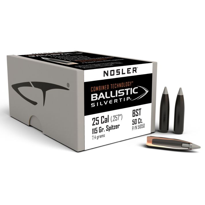 Nosler 51050 Ballistic Silvertip25Cal 115gr Spitzer Point 50/Box