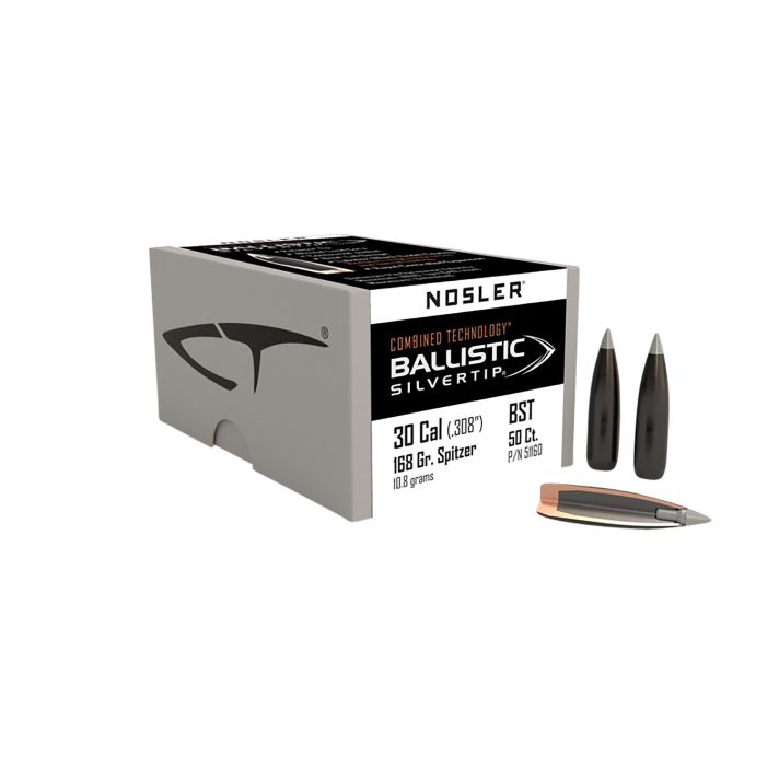 Nosler 51160 Ballistic Silvertip30Cal 168gr Spitzer Point 50/Box