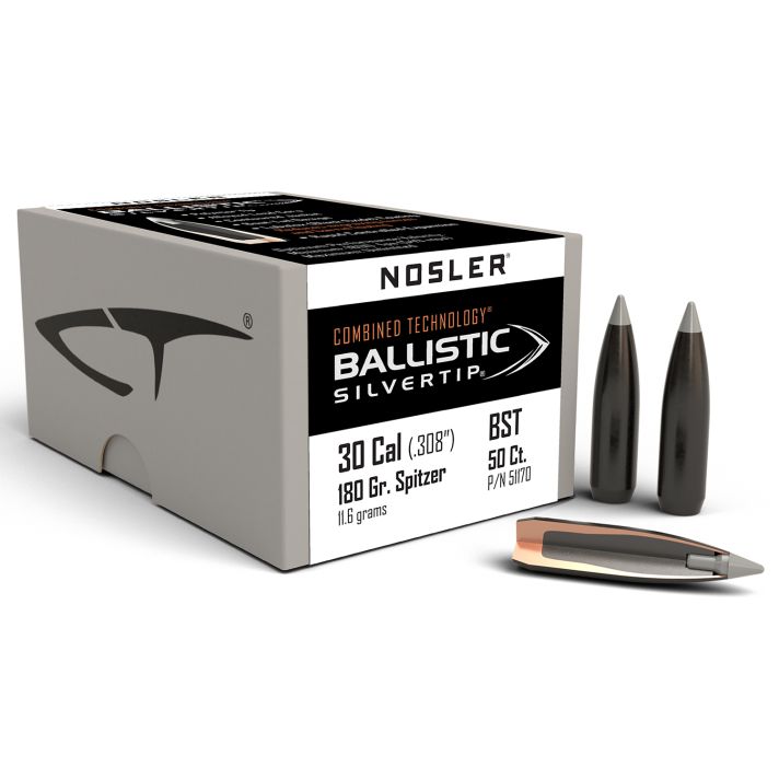 Nosler 51170 Ballistic Silvertip30Cal 180gr Spitzer Point 50/Box