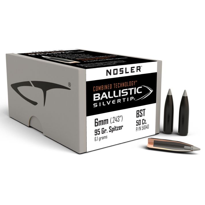 Nosler 51040 Ballistic Silvertip6mm 95gr Spitzer Point 50/Box