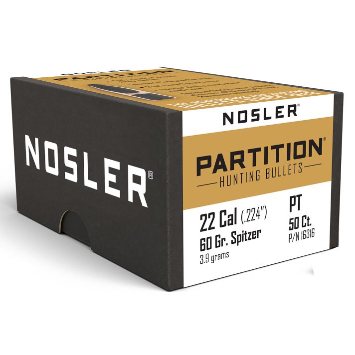 Nosler 16316 Partition22Cal 60gr Partition Spitzer 50/Box