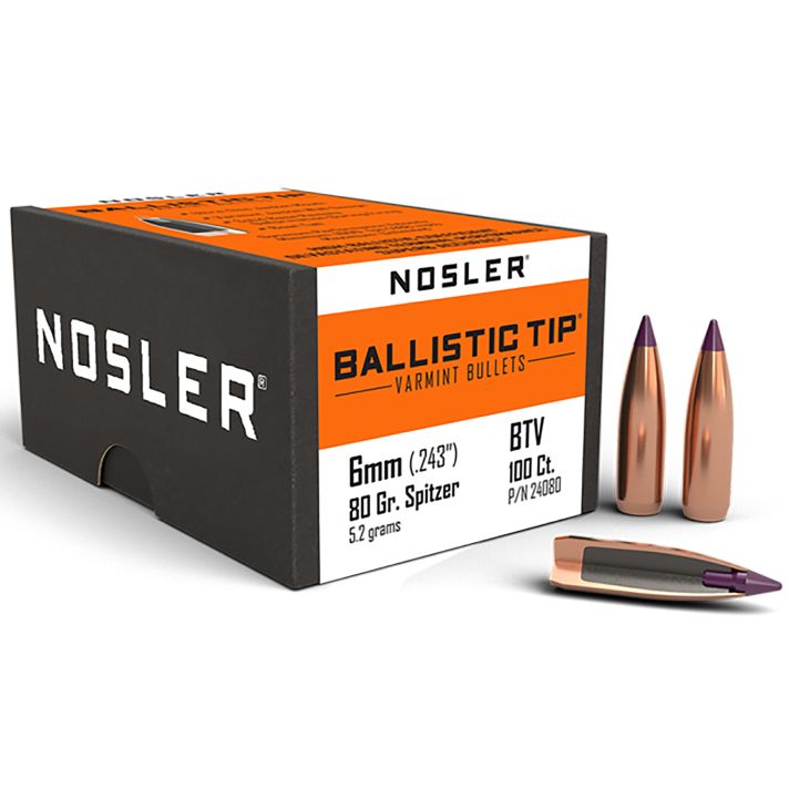 Nosler 24080 Ballistic Tip6mm 80gr Spitzer Point 100/Box