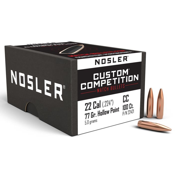 Nosler 22421 Custom Competition 22Cal 77gr Hollow Point Boat Tail 100/Box