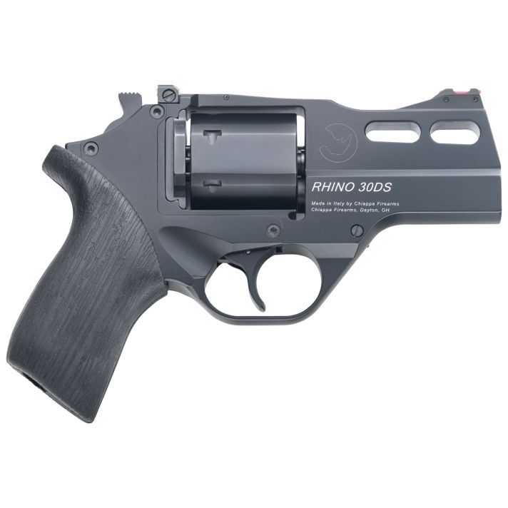 Chiappa Firearms 340289 Rhino 30DSSmall Frame 357 Mag 6 Shot, 3" Black Anodized Steel Vent Rib Barrel, Blued Steel Cylinder, Black Anodized Aluminum Frame, Black Rubber Grip, Concealed Hammer