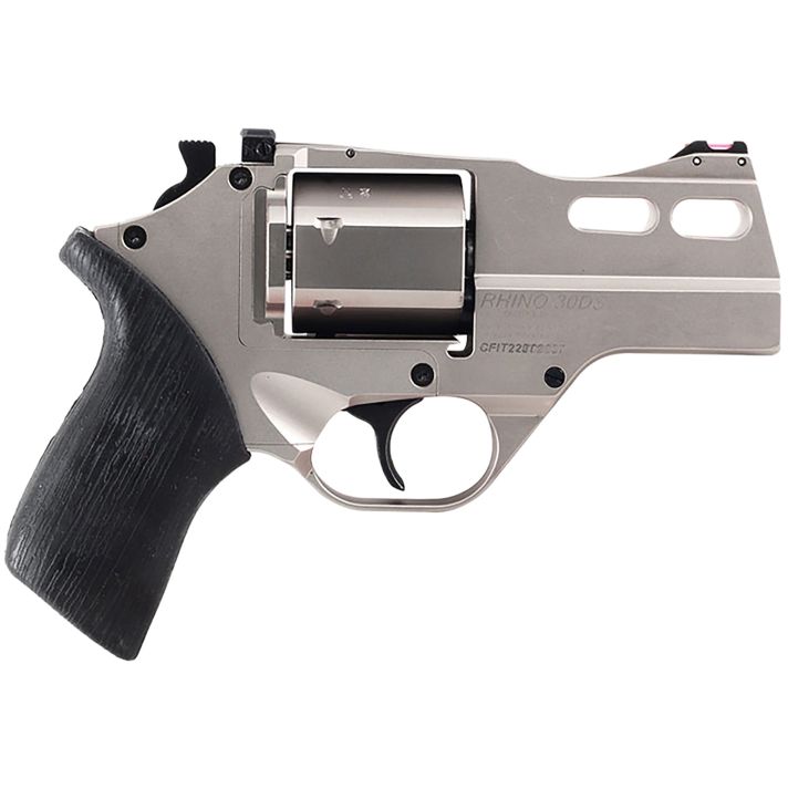 Chiappa Firearms 340290 Rhino 30DSSmall Frame 357 Mag 6 Shot, 3" Nickel-Plated Steel Vent Rib Barrel & Cylinder, Nickel-Plated Aluminum Frame, Black Rubber Grip, Concealed Hammer