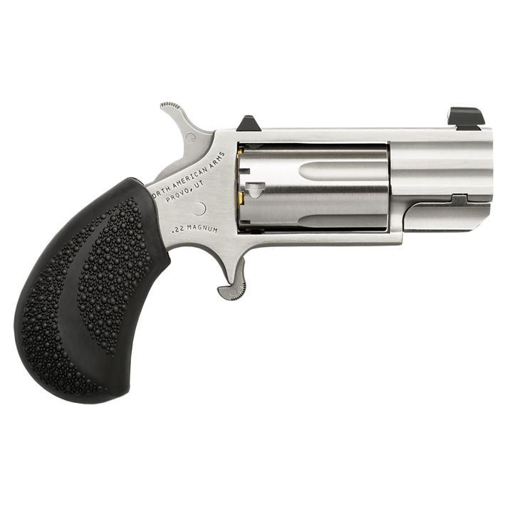 North American Arms PUGD Pug22 WMR 5 rd 1" Barrel, Overall Stainless Steel Finish, Black Pebbled Texture Rubber Grip, XS White Dot Sight