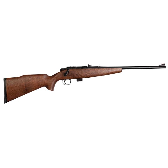 Crickett KSA20411 Model 722 Sporter Compact Youth 22 LR 7+1 16.25" Blued Barrel & Receiver, Fixed Front/Adjustable Rear Sights, Walnut Stock w/13.5" LOP, Rebounding Firing Pin Safety