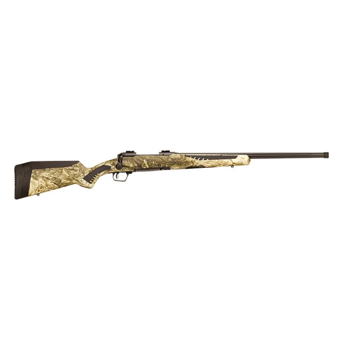 Savage Arms 57000 110 Predator Full Size 22-250 Rem 4+1 24" Matte Black Fluted, Threaded Barrel, Matte Black Carbon Steel Receiver, Fixed AccuStock w/AccuFit Mossy Oak Terra Synthetic Stock