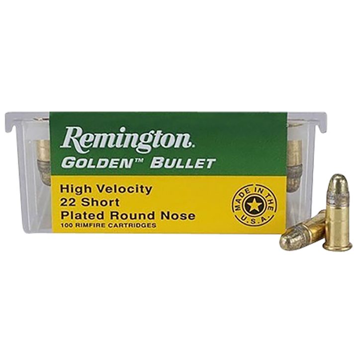 Remington Ammunition 21001 Golden Bullet22Short 29gr Plated Lead Round Nose 100 Per Box/50 Case