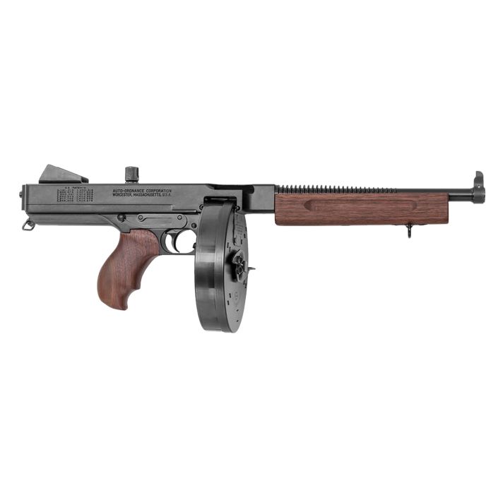 Thompson TA5 1927A-1 Lightweight Deluxe 45 ACP Caliber with 10.50" Barrel, 50+1 Capacity (Drum), Black Hard Coat Anodized Metal Finish, American Walnut Grip Right Hand