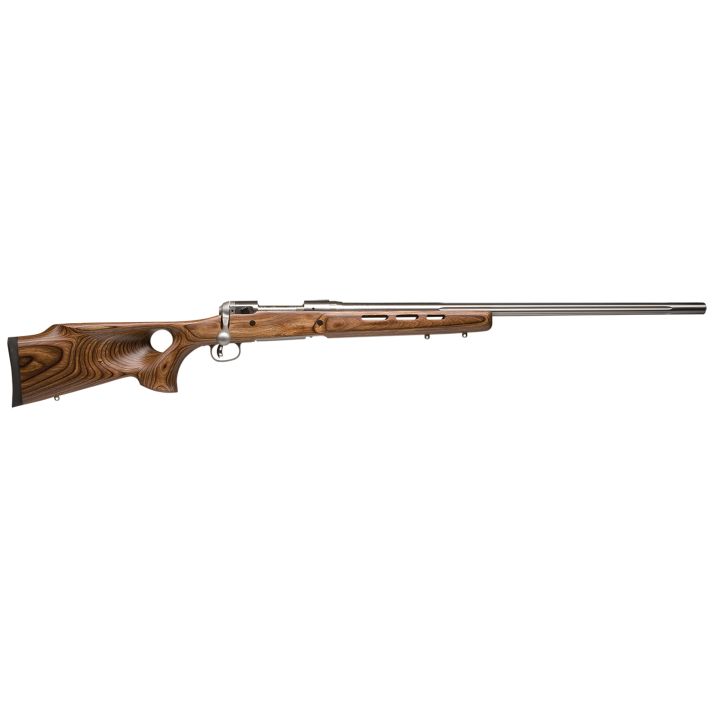 Savage Arms 18518 12 BTCSS Full Size 22-250 Rem 4+1 26" Matte Stainless Heavy Fluted Barrel, Matte Stainless Steel Receiver Drilled & Tapped, Satin Brown Thumbhole Laminate Stock, Right Hand