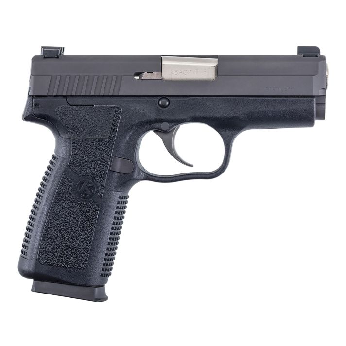 Kahr Arms KP4544N P *CA Compliant 45 ACP Caliber with 3.40" Barrel, 6+1 or 7+1 Capacity, Black Finish Frame, Serrated Matte Black Stainless Steel Slide, Textured Polymer Grip & TruGlo Night Sights