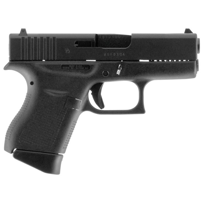 Glock UI4350201 G43Sub-Compact Frame 9mm Luger 6+1 3.41" Black Steel Barrel, Matte Black Serrated Steel Slide, Black Polymer Frame, Textured Polymer Grip, Right Hand