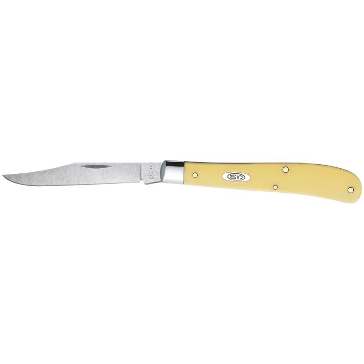 Case 031 S Trapper Slimline 3.25" Folding Clip Point Plain Tumble Polish Chrome Vanadium Steel Blade Yellow Synthetic Handle