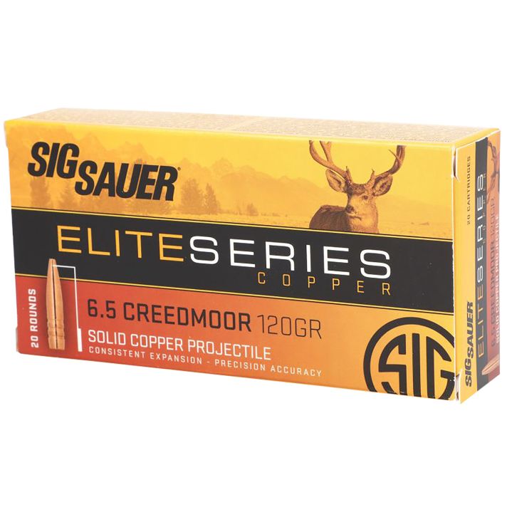 Sig Sauer E65CH120 Elite Copper Hunting6.5Creedmoor 120gr Copper Solid 20 Per Box/10 Case