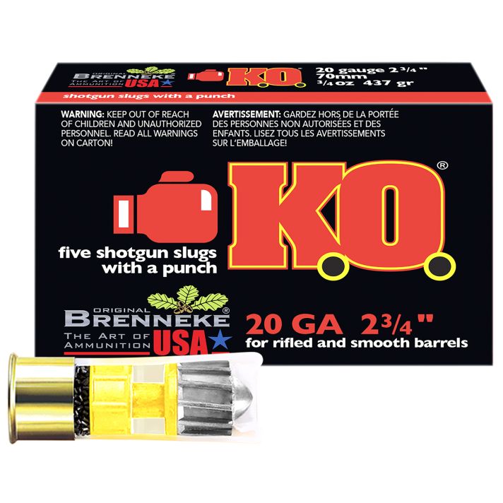 Brenneke SL202KO K.O.20Gauge 2.75" 3/4oz Slug Shot 5 Per Box/50 Case