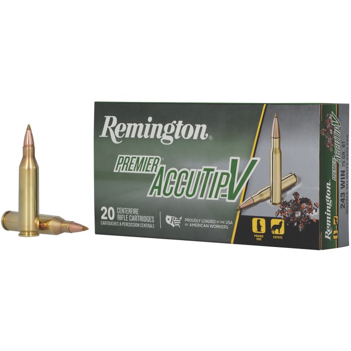 Remington Ammunition 29194 Premier Accutip-V 243Win 75gr AccuTip V Boat Tail 20 Per Box/10 Case