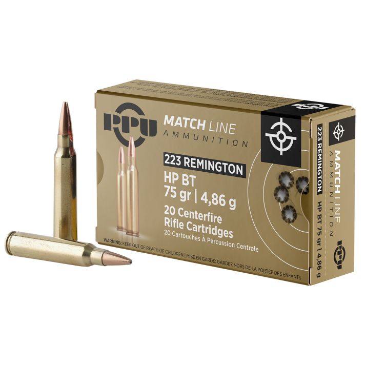PPU PPM2232 Match223Rem 75gr Hollow Point Boat Tail 20 Per Box/50 Case
