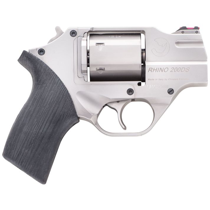 Chiappa Firearms CF340218 Rhino 200DSSmall Frame 357 Mag 6 Shot 2" Nickel-Plated Steel Barrel & Cylinder, Nickel-Plated Aluminum Frame, Black Rubber Grip, Concealed Hammer