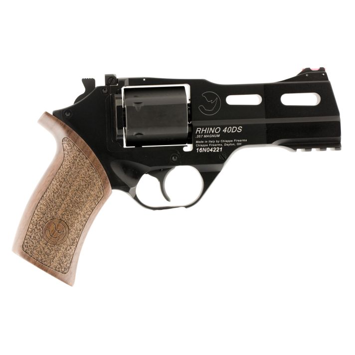 Chiappa Firearms 340219 Rhino 40DSSmall Frame 357 Mag 6 Shot, 4" Black Anodized Steel Vent Rib Barrel, Blued Steel Cylinder, Black Anodized Aluminum Frame, Walnut Grip, Concealed Hammer