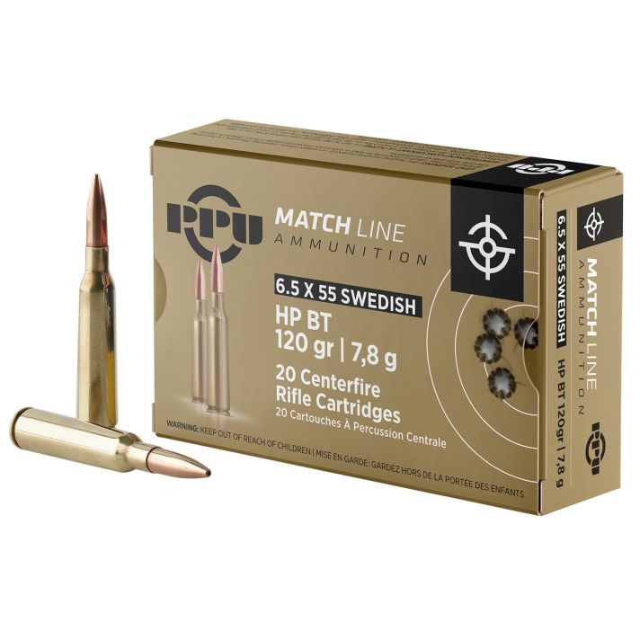 PPU PPM6 Match6.5x55Swedish 120gr Hollow Point Boat Tail 20 Per Box/10 Case
