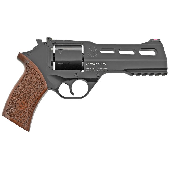 Chiappa Firearms 340220 Rhino 50DSSmall Frame 357 Mag 6 Shot, 5" Black Anodized Steel Vent Rib Barrel, Blued Steel Cylinder, Black Anodized Aluminum Frame, Walnut Grip, Concealed Hammer