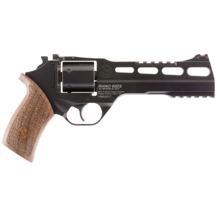 Chiappa Firearms 340221 Rhino 60DSSmall Frame 357 Mag 6 Shot, 6" Black Anodized Steel Vent Rib Barrel, Blued Steel Cylinder, Black Anodized Aluminum Frame, Walnut Grip, Concealed Hammer