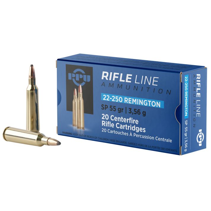 PPU PP22250 Standard Rifle22-250Rem 55gr Soft Point 20 Per Box/10 Case